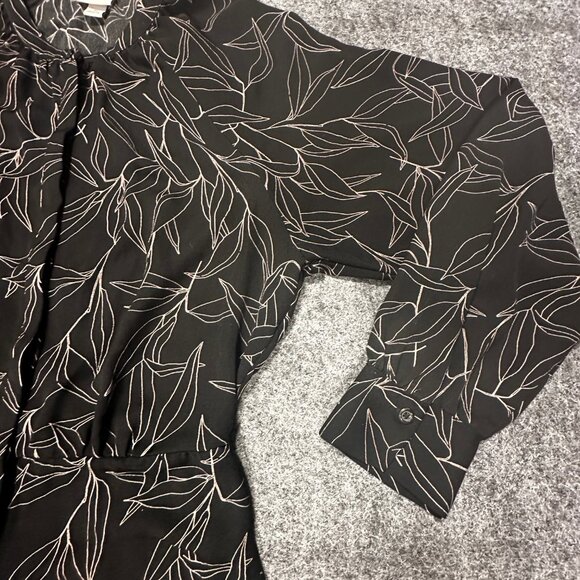 A New Day Womens Black Lilac Floral Print Midi Dress Medium Long Sleeve Elegant - Picture 3 of 11